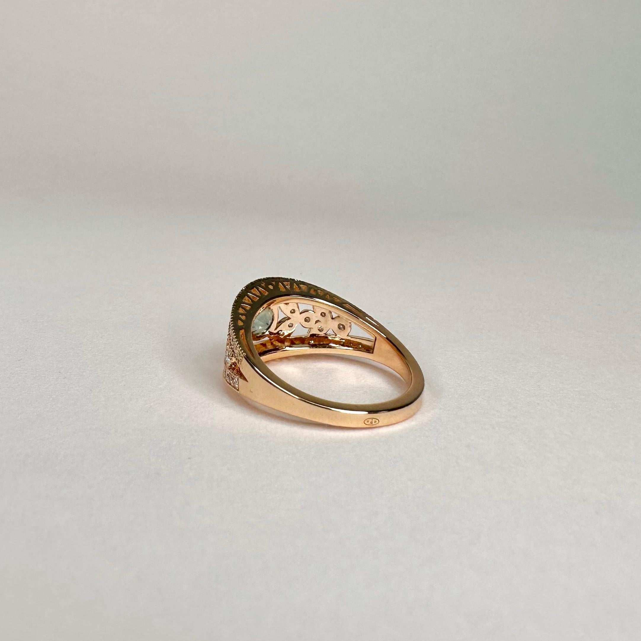 For Sale:  18k Rose Gold Laurel Leaf Design Blue Green Sapphire Ring Set with Diamonds 5