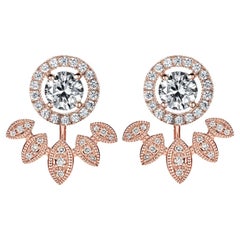 18k Rose Gold Laurel Leaf Design Earrings Milgrain Set With 0.55 Ct of Diamonds