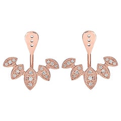 18k Rose Gold Laurel Leaf Design Earrings Milgrain Set With 0.55 Ct of Diamonds