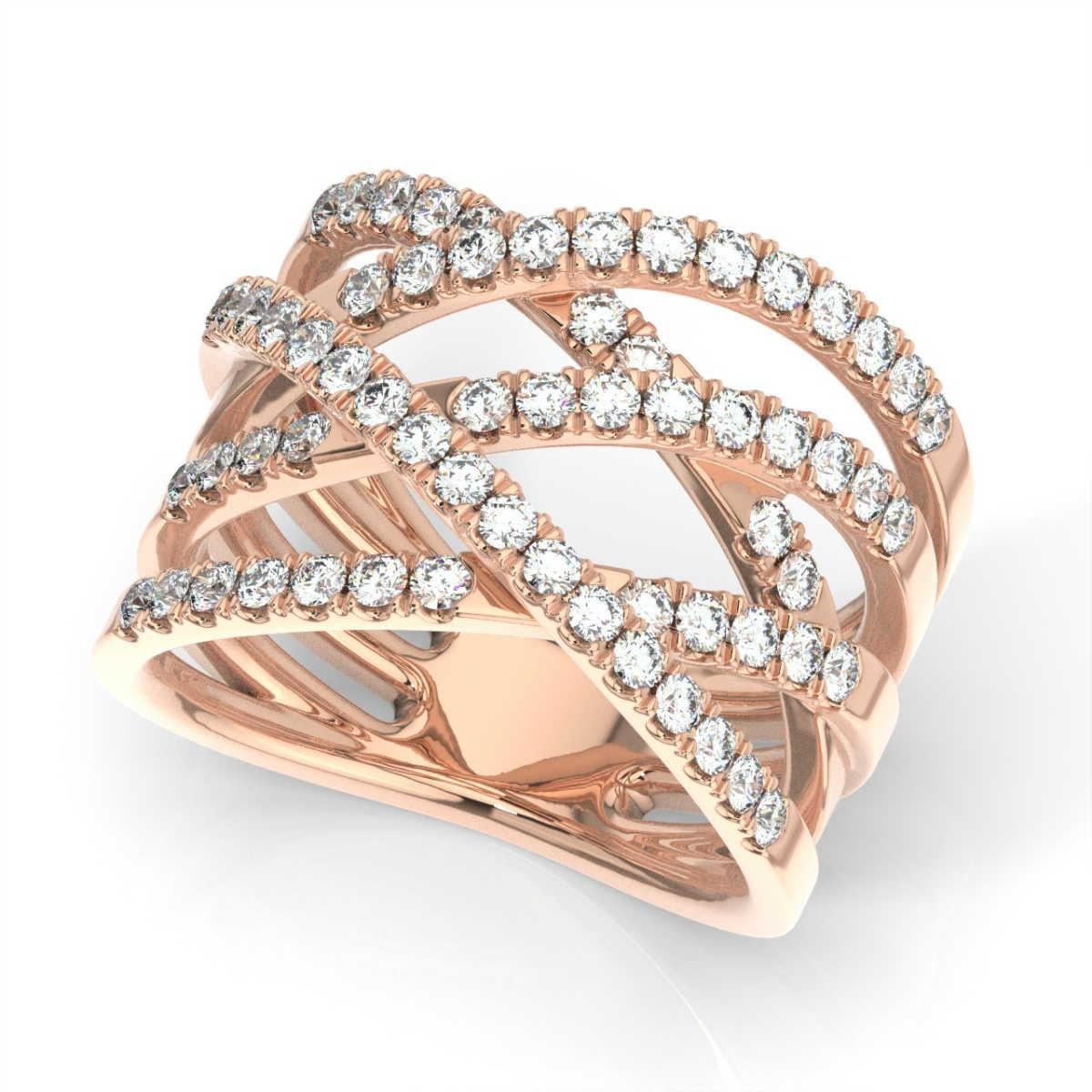 Round Cut 18 Karat Rose Gold Laval Fashion Diamond Ring '1.00 Carat' For Sale