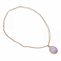 18k Rose Gold Lavender Jade Cabochon Diamond Halo Multi Strand Necklace