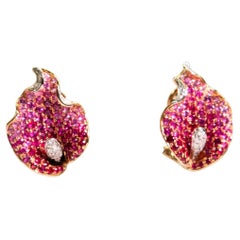 oro rosa de 18 quilates  Pendientes Hoja con Rubí y Zafiro Rosa