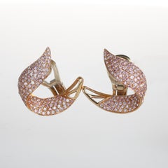 18K Rose Gold Leaf-Shaped Earrings with Pink Diamond Pavé