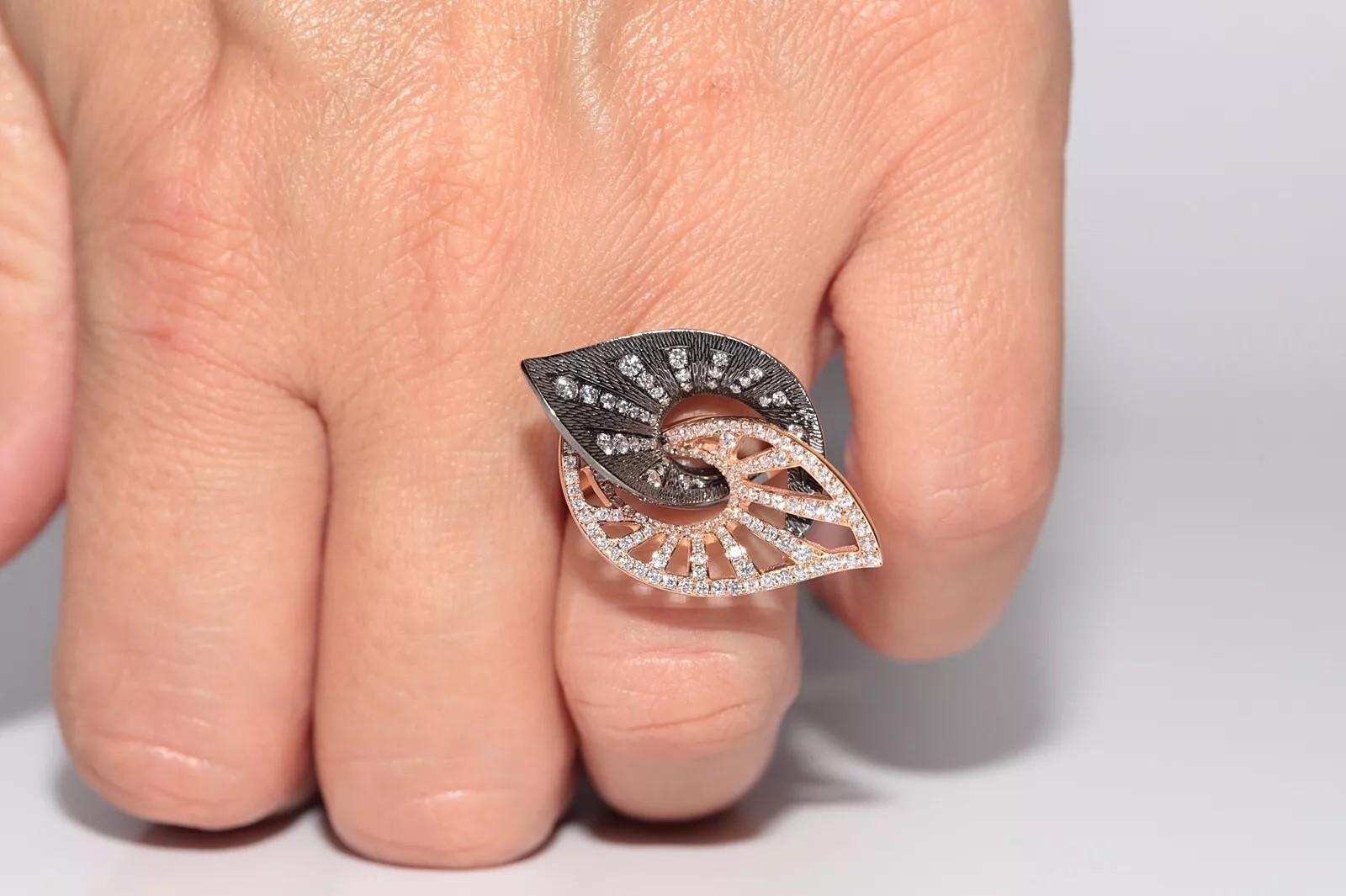 18 Karat Roségold Blattstil Natürlicher Diamant Dekorierter starker Ring im Angebot 6