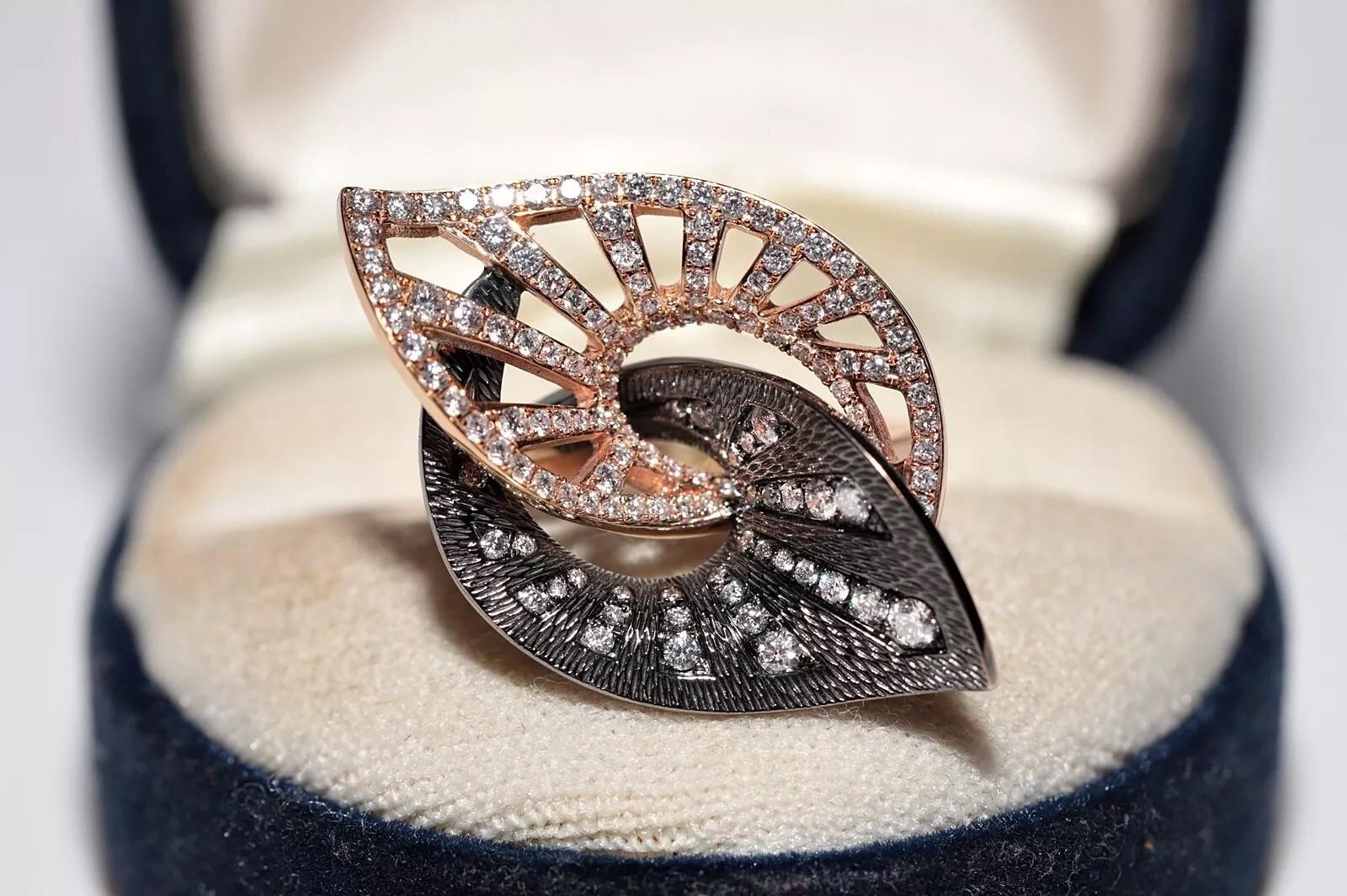 18 Karat Roségold Blattstil Natürlicher Diamant Dekorierter starker Ring (Brillantschliff) im Angebot