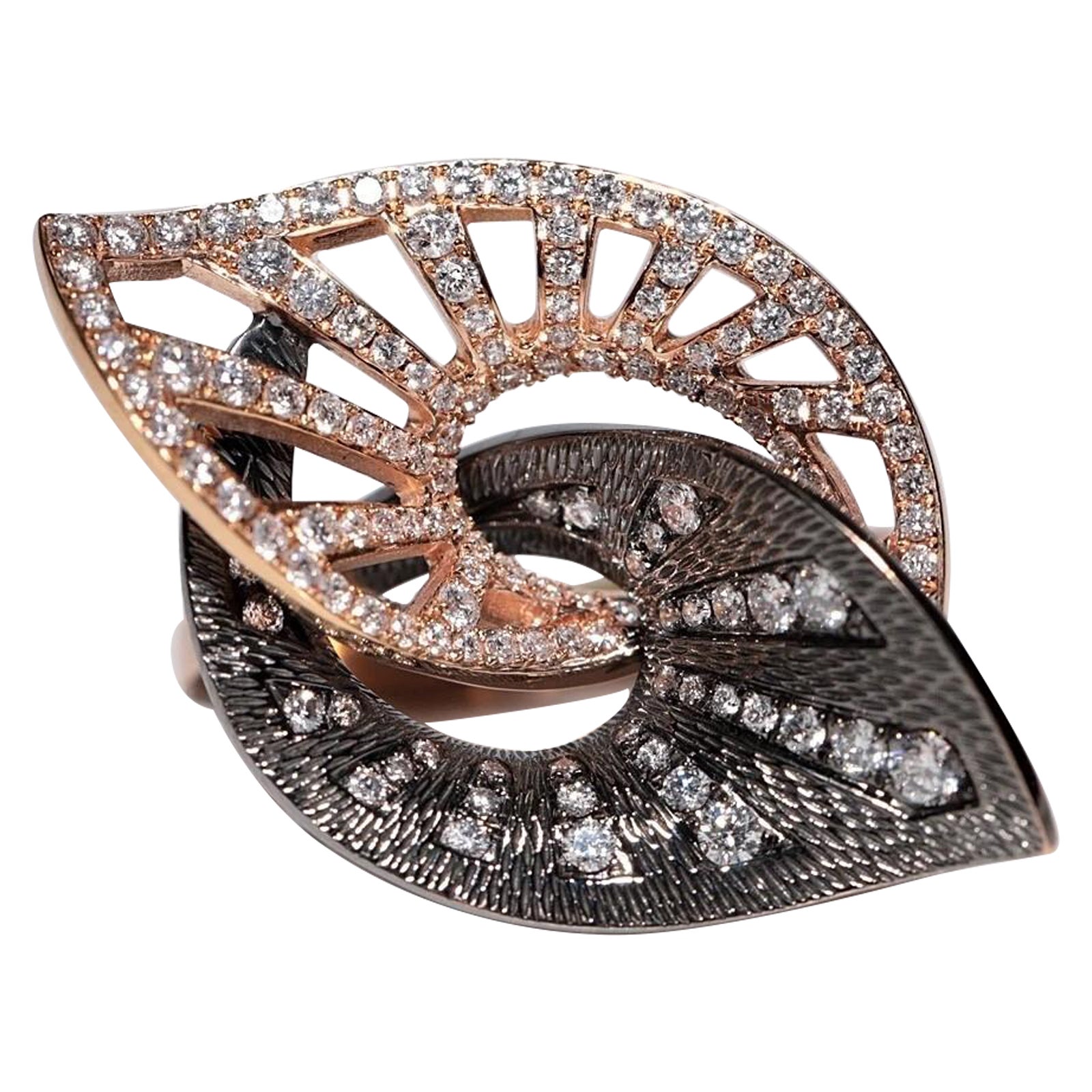 Anello forte decorato con diamanti naturali in stile foglia d
oro rosa 18k