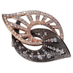 18k Rose Gold Leaf Style Natural Diamond Decorated Strong Ring