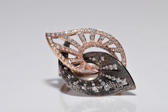 Anello forte decorato con diamanti naturali in stile foglia d'oro rosa 18k