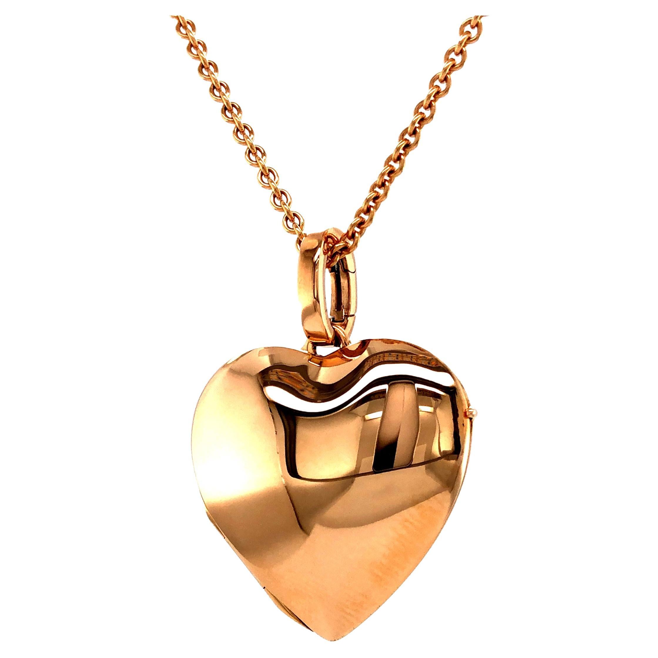 Customizable Heart Shaped Polished Pendant Locket 18k Rose Gold 25 mm x 25 mm For Sale