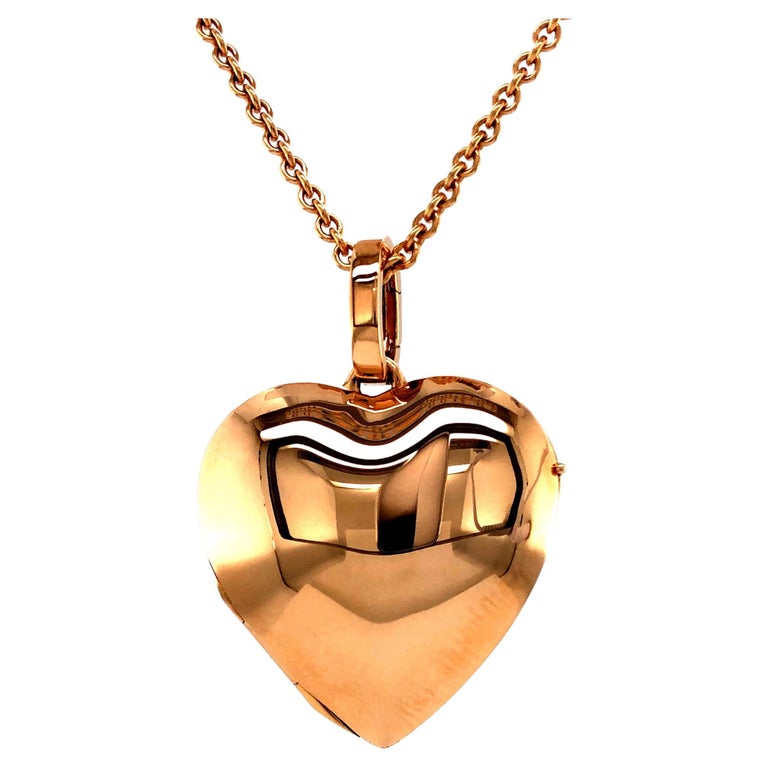 18k Rose Gold Locket Necklace Heart Shaped Polished Customizable For Sale at 1stDibs