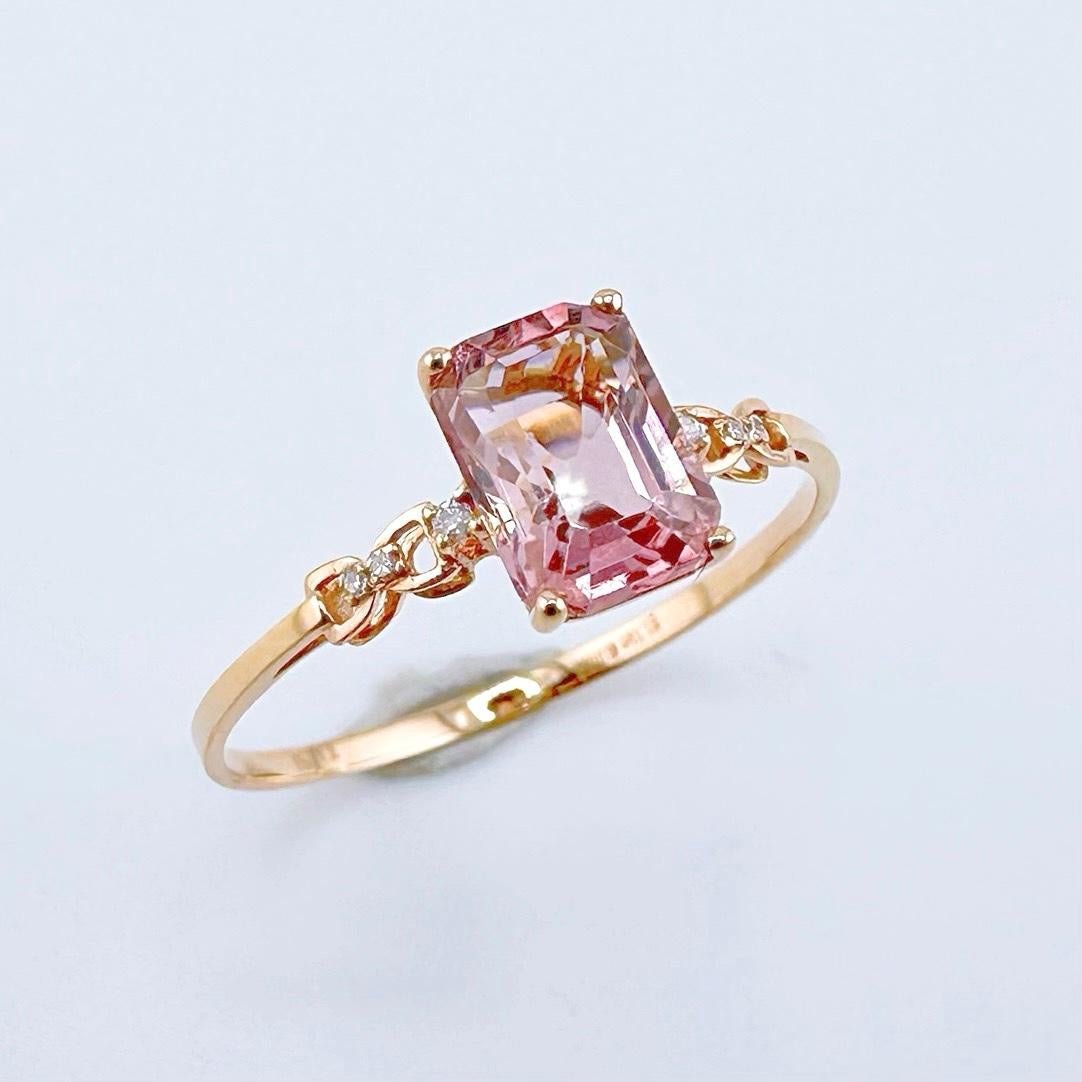 Modern 18K Rose Gold Lotus Color Tourmaline Ring with Diamonds For Sale