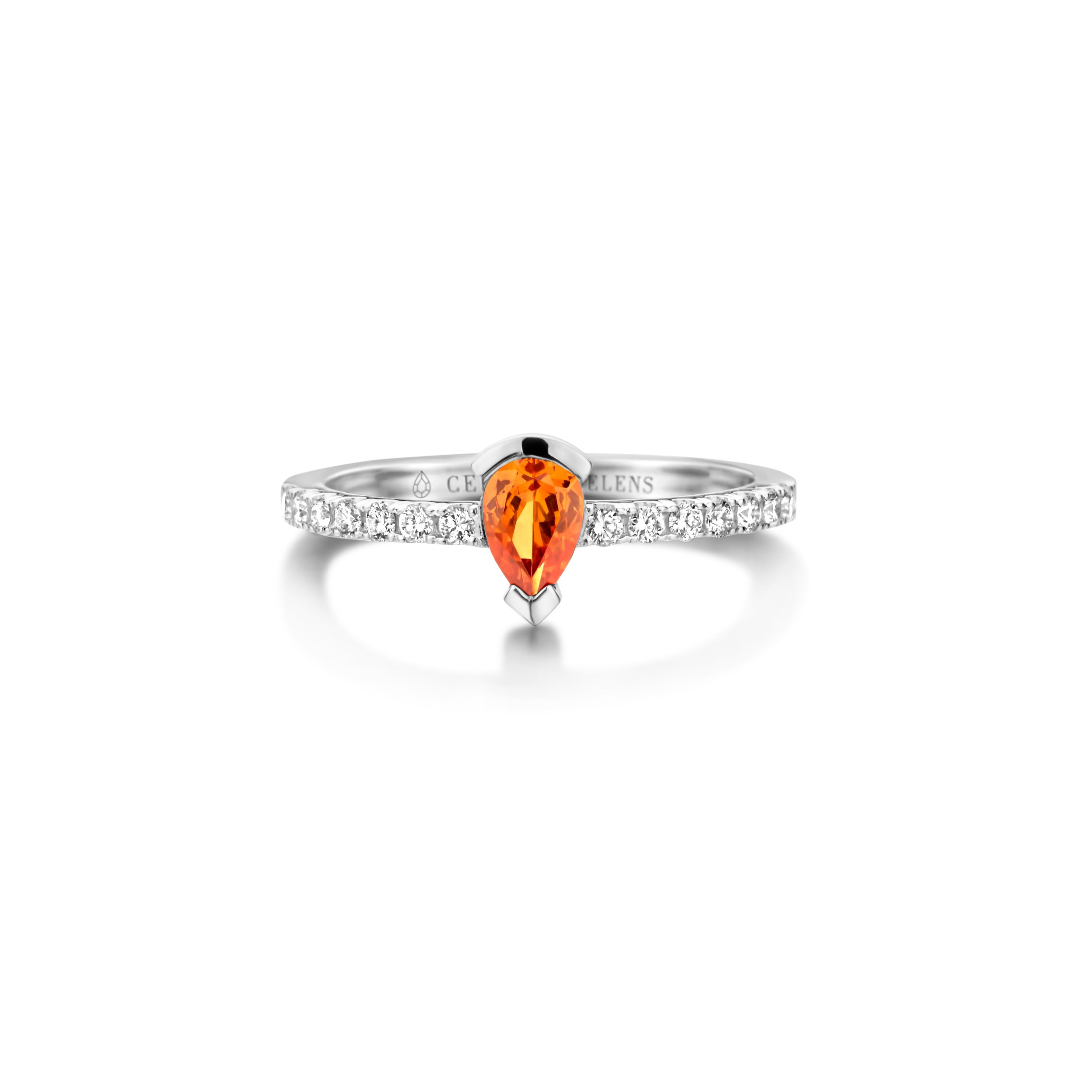 Pear Cut 18 Karat Rose Gold Mandarin Garnet and Diamond Engagement Ring For Sale