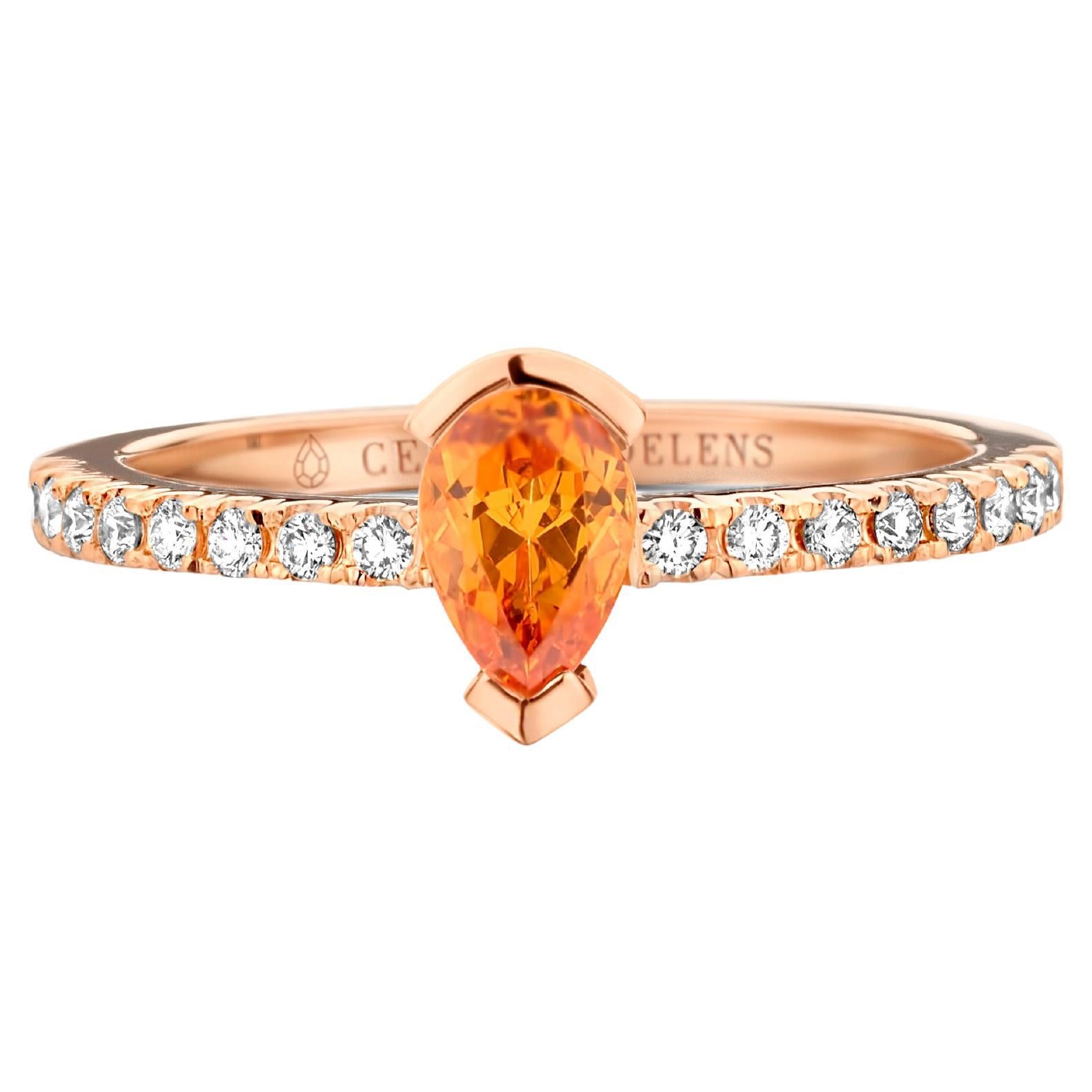 18 Karat Rose Gold Mandarin Garnet and Diamond Engagement Ring For Sale