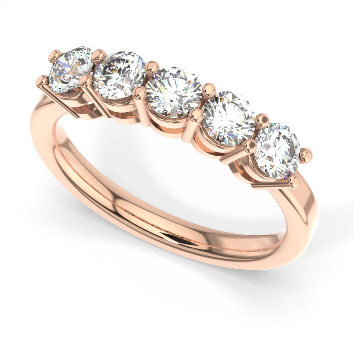 Round Cut 18K Rose Gold Marne 5-Stone Diamond Ring '1 Ct. tw' For Sale