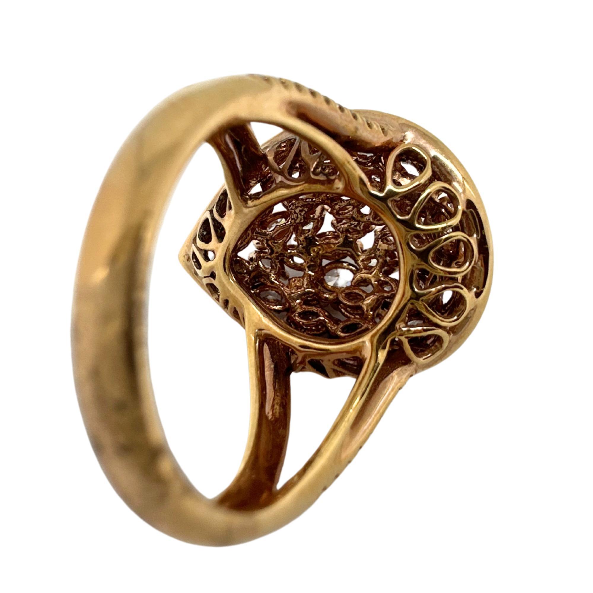 18K Rose Gold Marquise Cut Pink and White Diamond Tear Drop Dome Ring For Sale 5