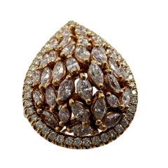 18K Rose Gold Marquise Cut Pink and White Diamond Tear Drop Dome Ring