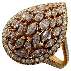 18K Rose Gold Marquise Cut Pink and White Diamond Tear Drop Dome Ring