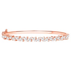 Vintage 18K Rose Gold Marquise Diamond Solid Bangle  Combined with Round Diamonds