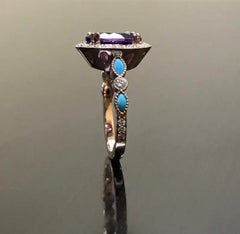 18K Rose Gold Marquise Turquoise Diamond Halo Amethyst Engagement Ring