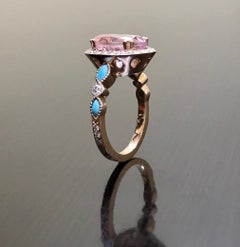 18K Rose Gold Marquise Turquoise Halo Morganite Diamond Engagement Ring