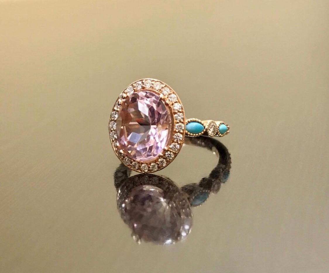 Bague de fiançailles en or rose 18 carats avec turquoise marquise, halo de diamants et morganite Pour femmes en vente