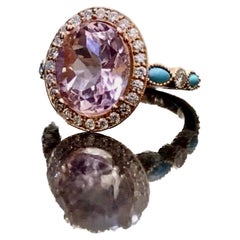 18K Rose Gold Marquise Turquoise Halo Morganite Diamond Engagement Ring