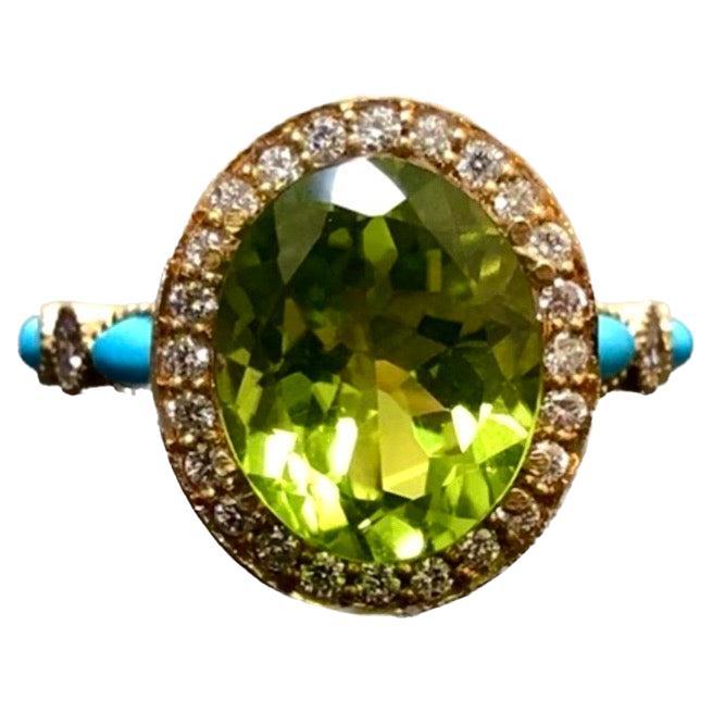 18K Rose Gold Marquise Turquoise Halo Peridot Diamond Engagement Ring For Sale