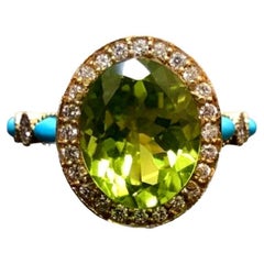 18K Rose Gold Marquise Turquoise Halo Peridot Diamond Engagement Ring