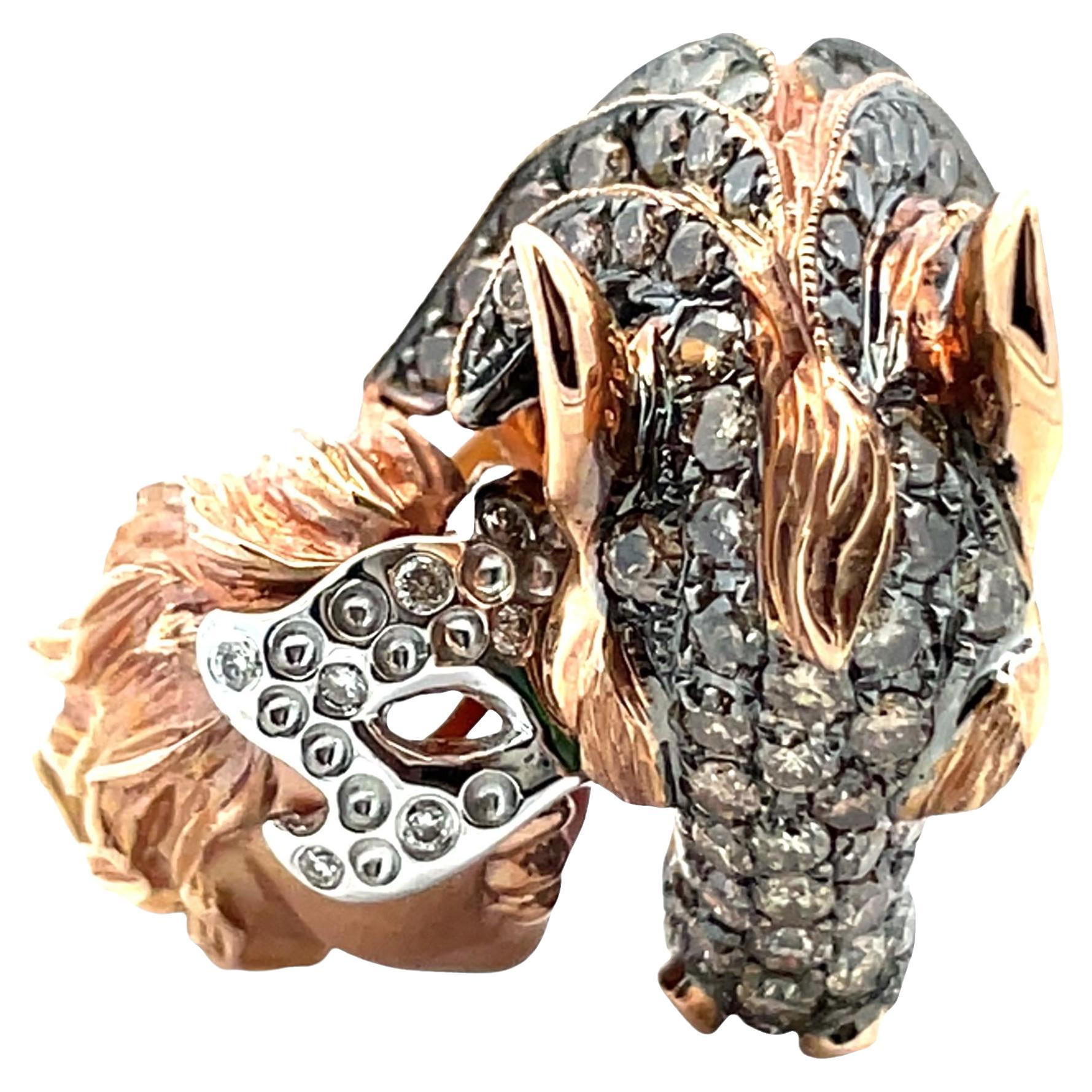 18K Rose Gold Masquerade Horse Design Diamond Ring 2.60 carats For Sale