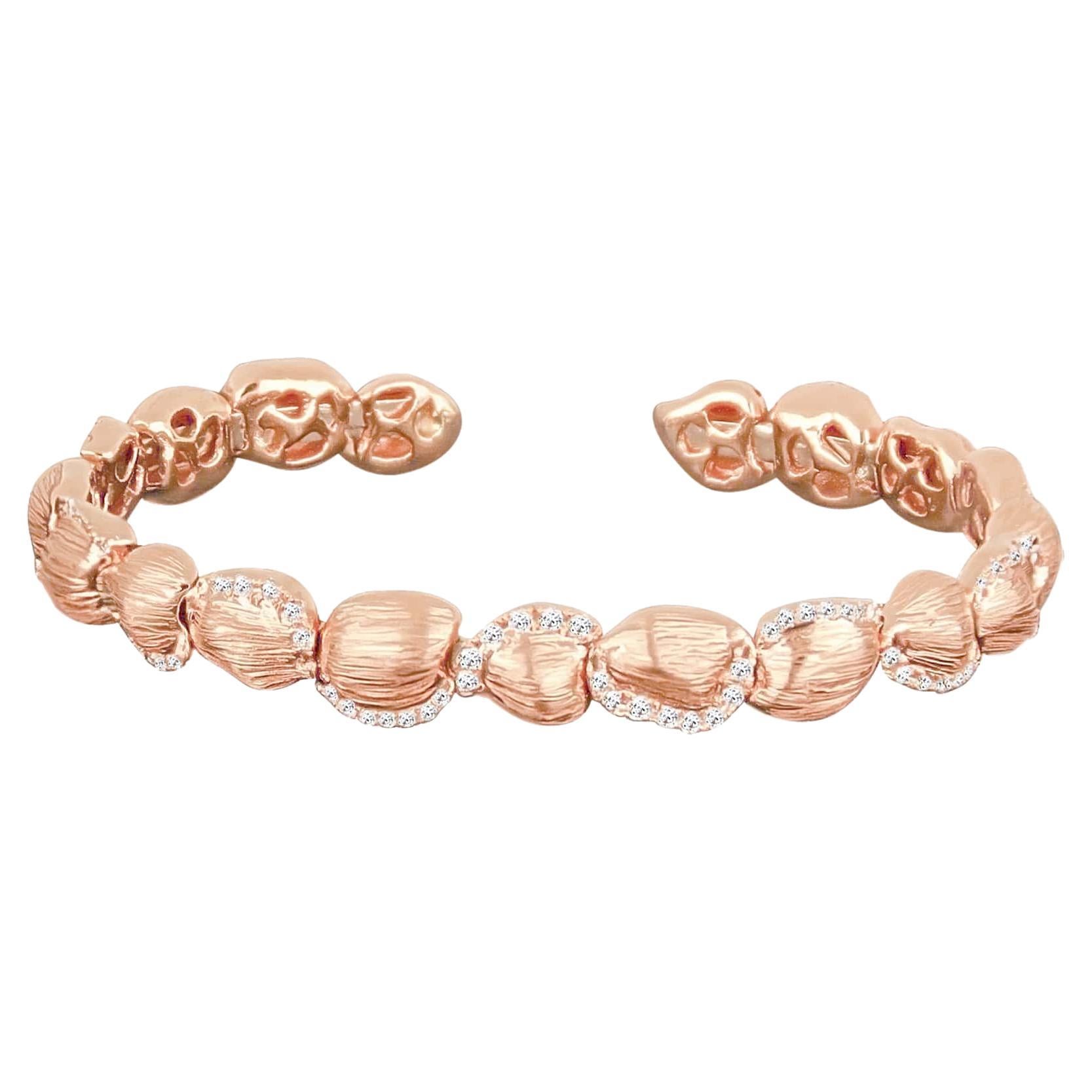 For Sale:  18k Rose Gold Matte Bangle with Round Cut Diamonds