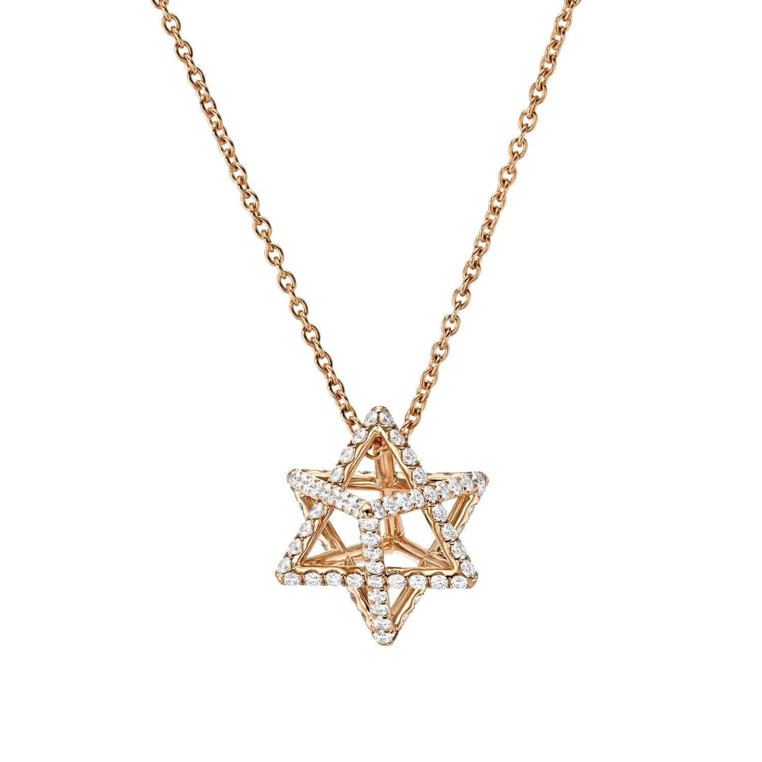 Contemporary 18K Rose Gold Merkaba Necklace with 1.12 Carat Diamonds - 3D Star of David For Sale