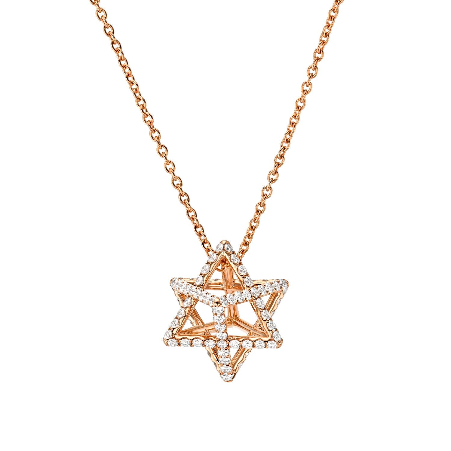 Brilliant Cut 18K Rose Gold Merkaba Necklace with 1.12 Carat Diamonds - Your Universal Beacon For Sale