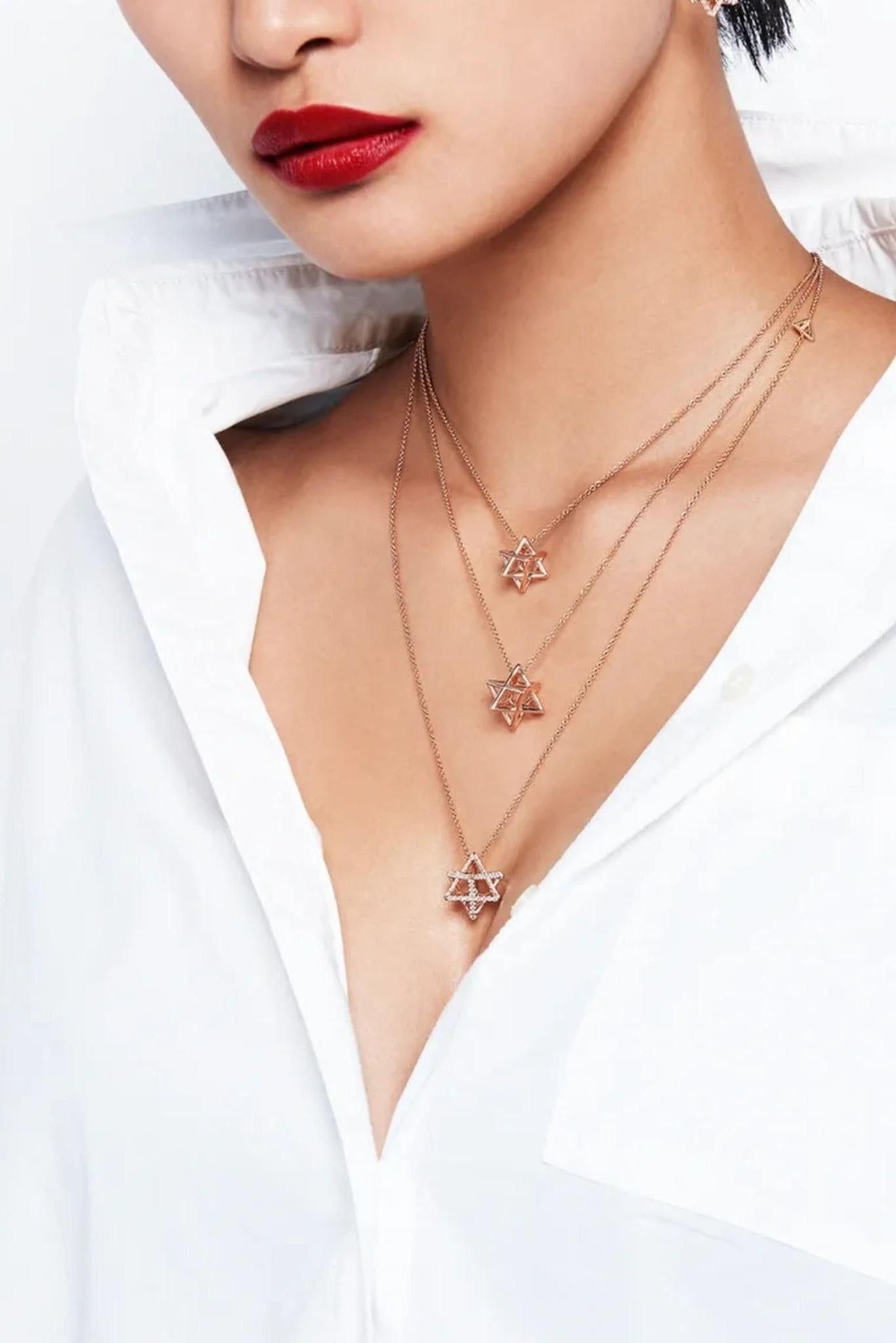 Women's 18K Rose Gold Merkaba Necklace with 1.12 Carat Diamonds - 3D Star of David For Sale