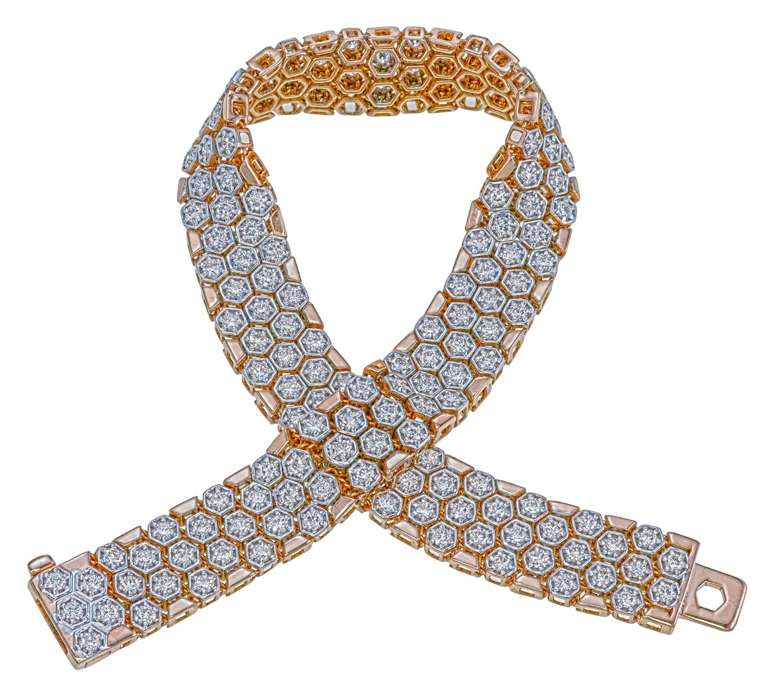 Artisan 18k Rose Gold Mesh Bracelet with Diamonds For Sale