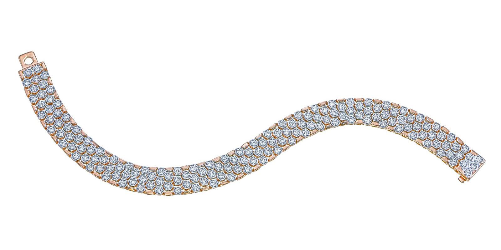 Baguette Cut 18k Rose Gold Mesh Bracelet with Diamonds For Sale