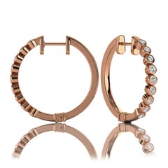 18 Karat Rose Gold Mini Bezel Hoop Diamond Earrings '3/4 Carat'