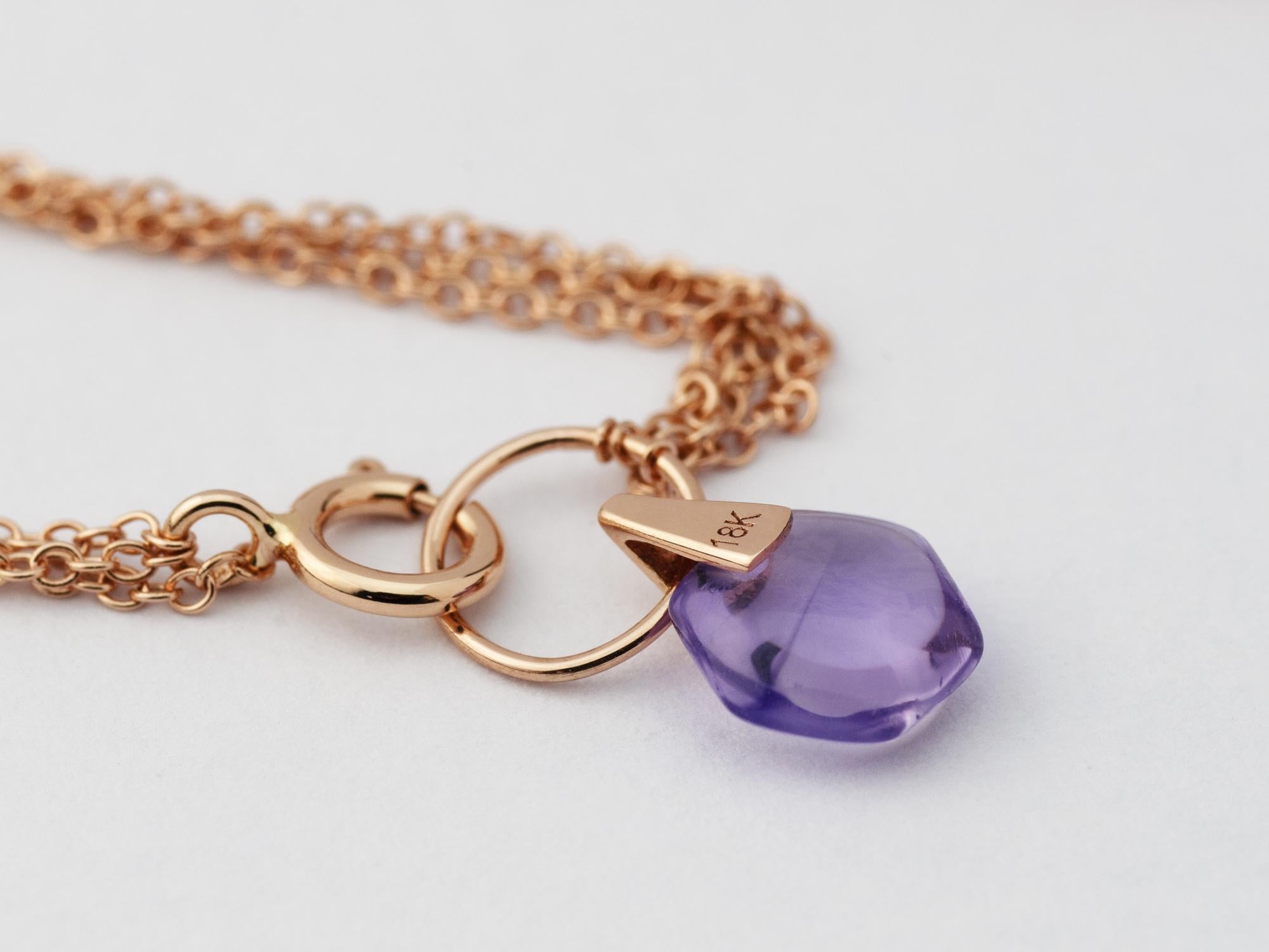 Rebecca Li entwickelt Achtsamkeit. 
Diese Halskette stammt aus ihrer Crystal Link Collection. Es soll uns helfen, den Fluss der Quelle anzuzapfen.

Amethyst bedeutet Intuition, Kreativität und Erwachen.

Kette Metall Typ: 18K Rose Gold
Kettenlänge: