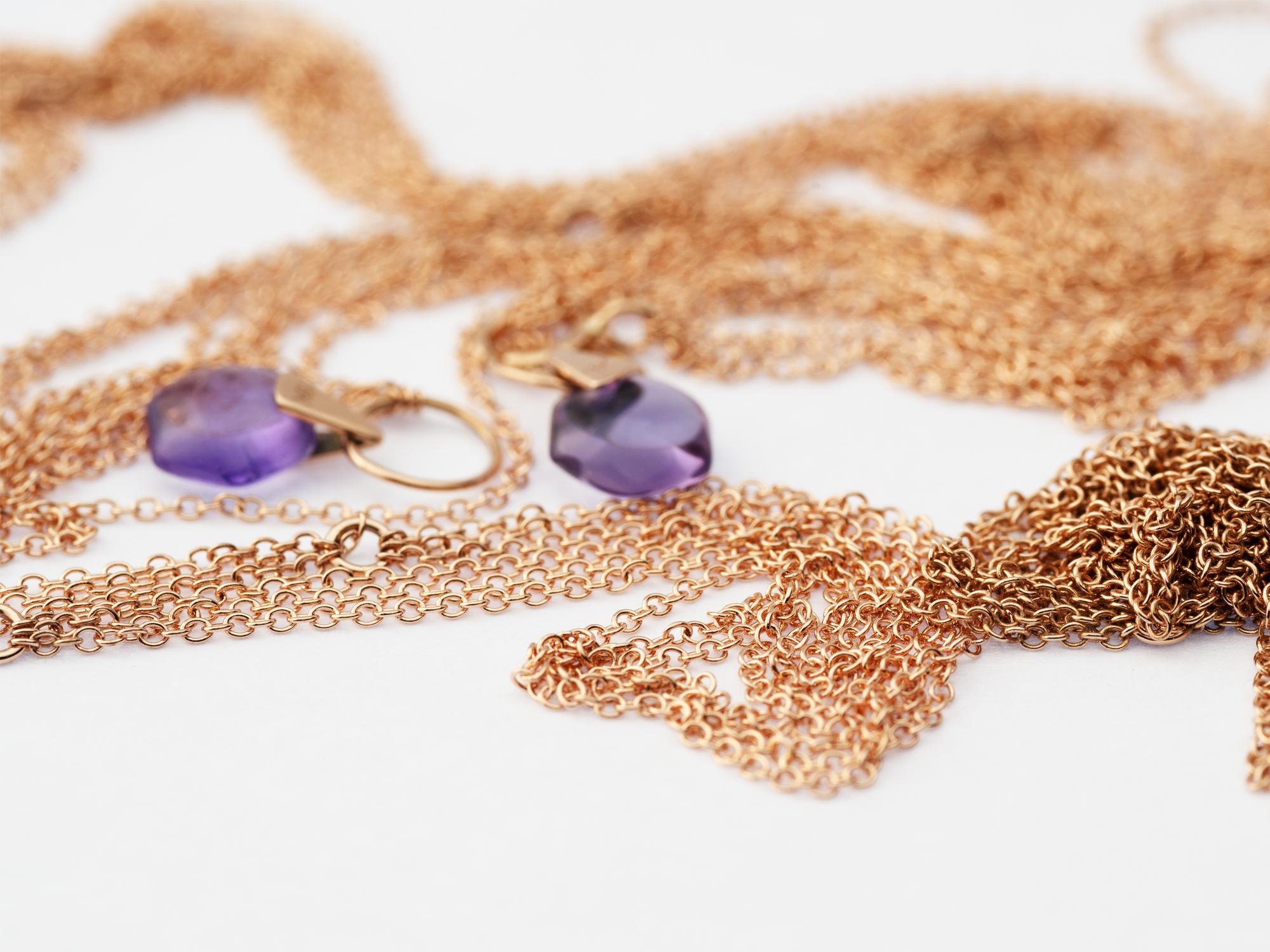18 Karat Roségold Minimalistische Gold-Gliederkette mit natürlichem Amethyst (Zeitgenössisch) im Angebot