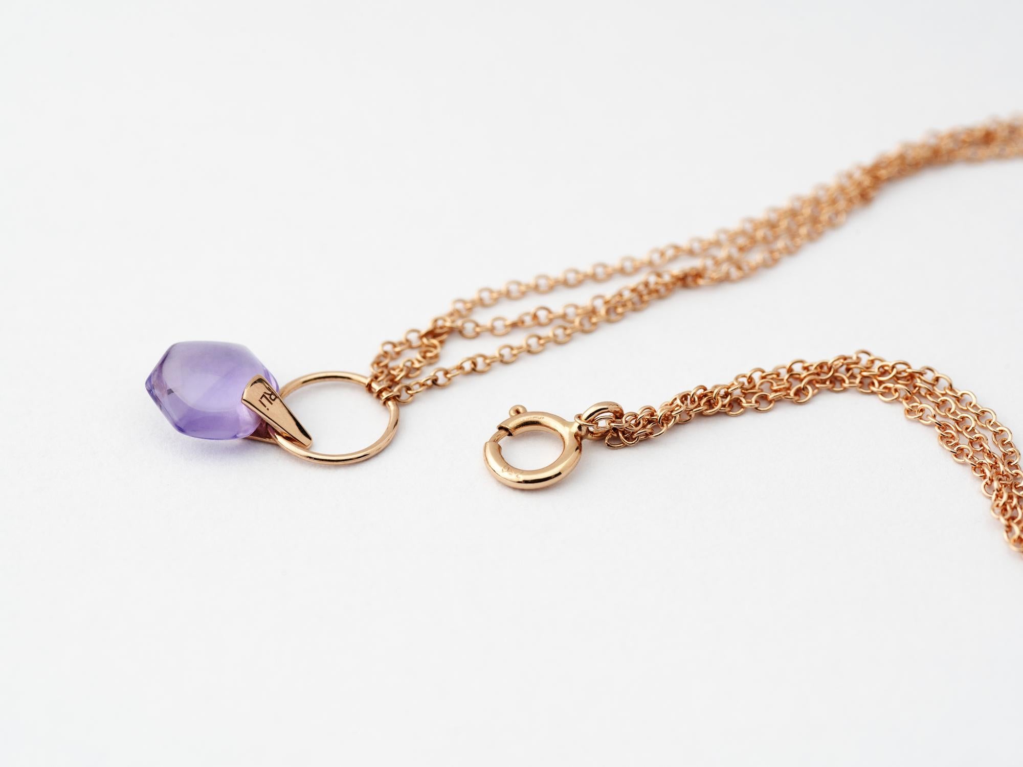 18 Karat Roségold Minimalistische Gold-Gliederkette mit natürlichem Amethyst (Hexagonschliff) im Angebot