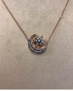 18 Karat Rose Gold Moon and Star Design Diamond Pendant by SHAY