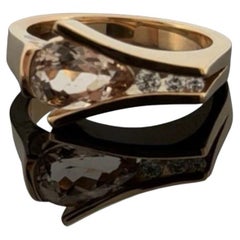 18K Rose Gold Morganite & Diamond Ring 1.35ct Pear Morganite 0.09ctw Diamonds