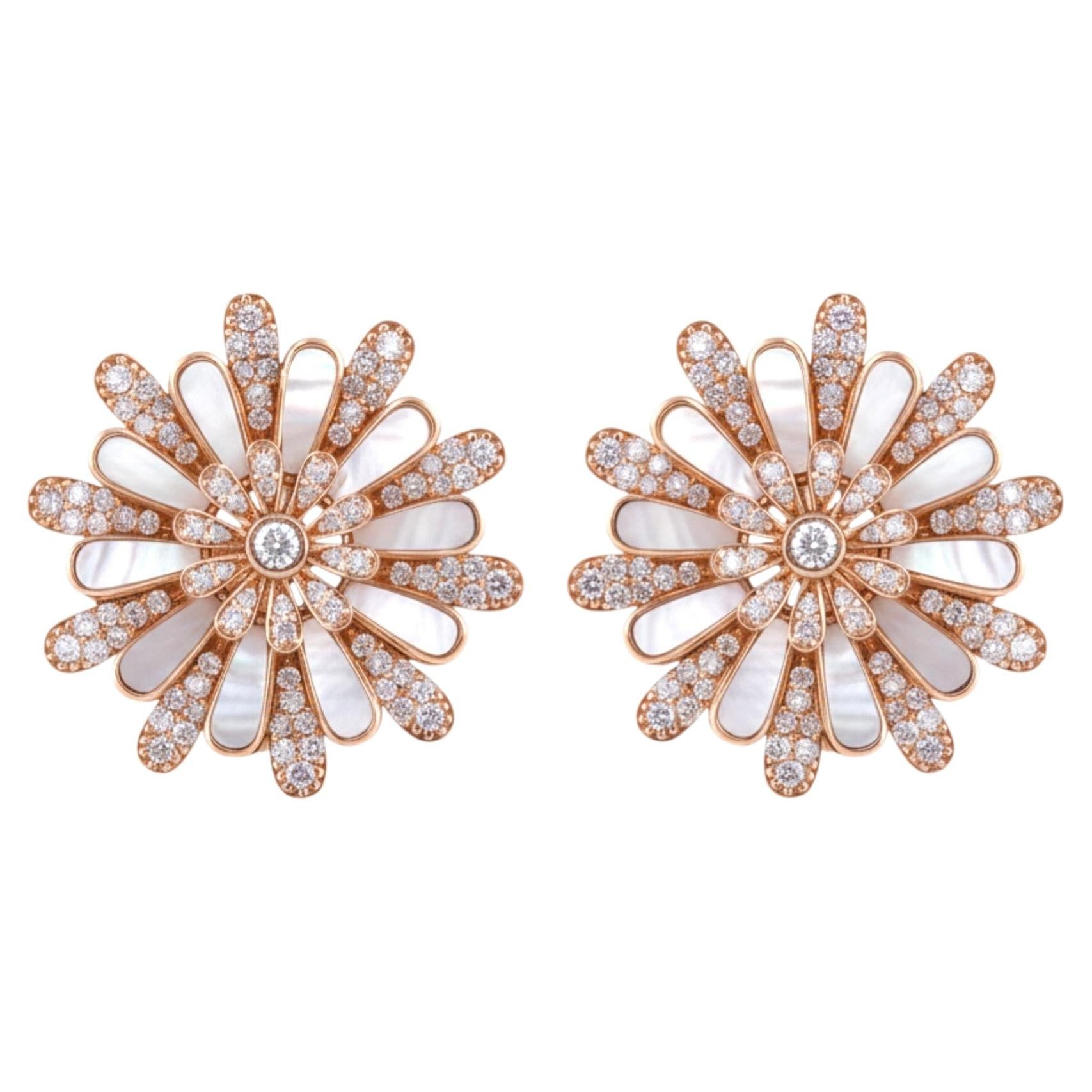 18 Karat Rose Gold Certified Mother of Pearl Diamond Statement Stud Earrings