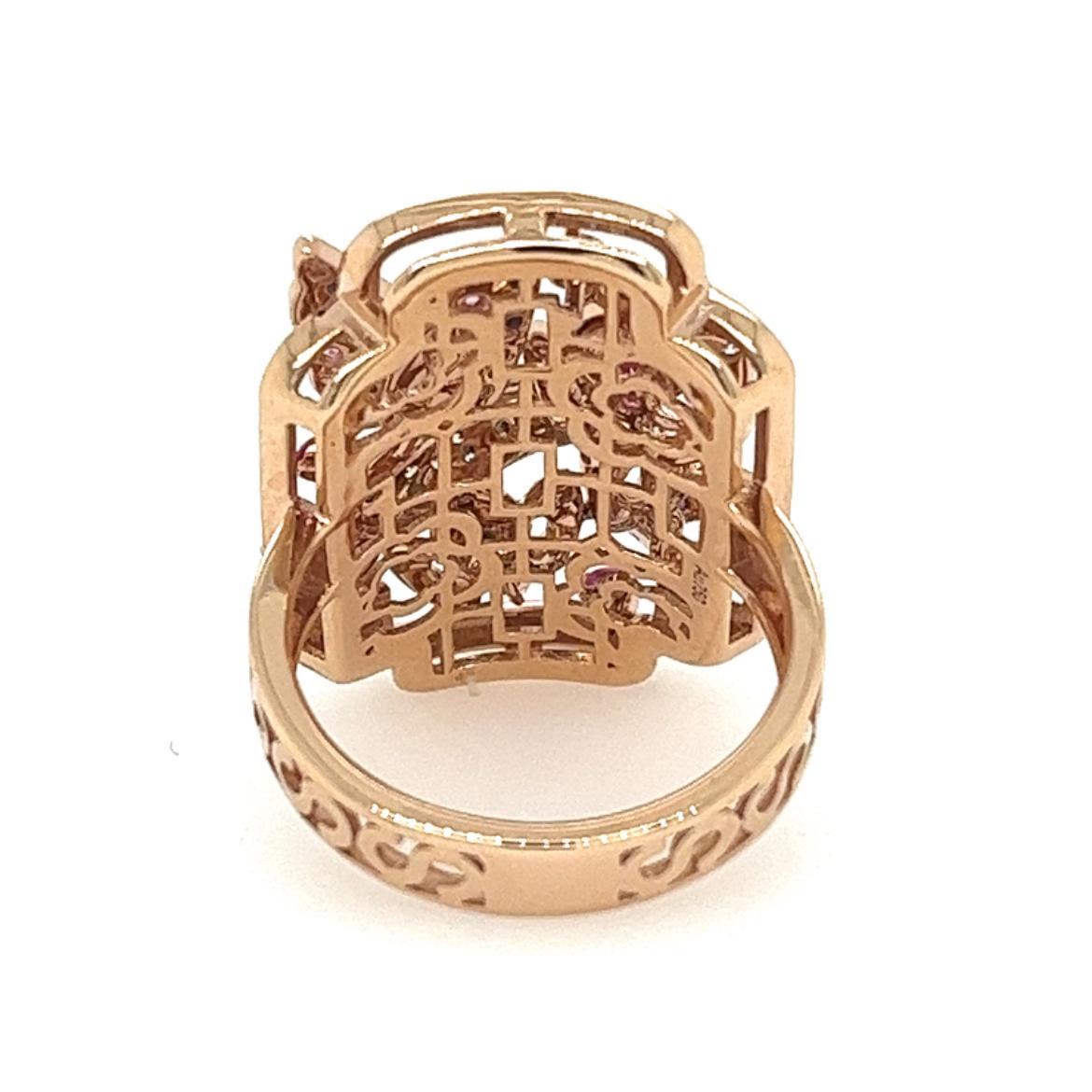 18K Rose Gold Multi-Color Sapphire Bird & Garden Ring with Diamonds In New Condition For Sale In Hong Kong, HK