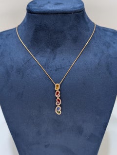 18K Rose Gold Multi-Colored Sapphire and Diamond Drop Pendant