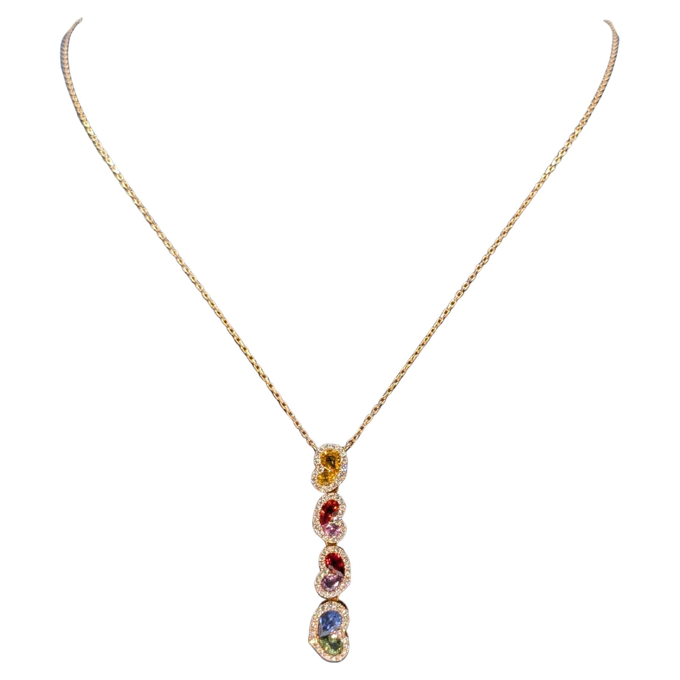 Ciondolo a goccia in oro rosa 18K con zaffiro multicolore e diamanti