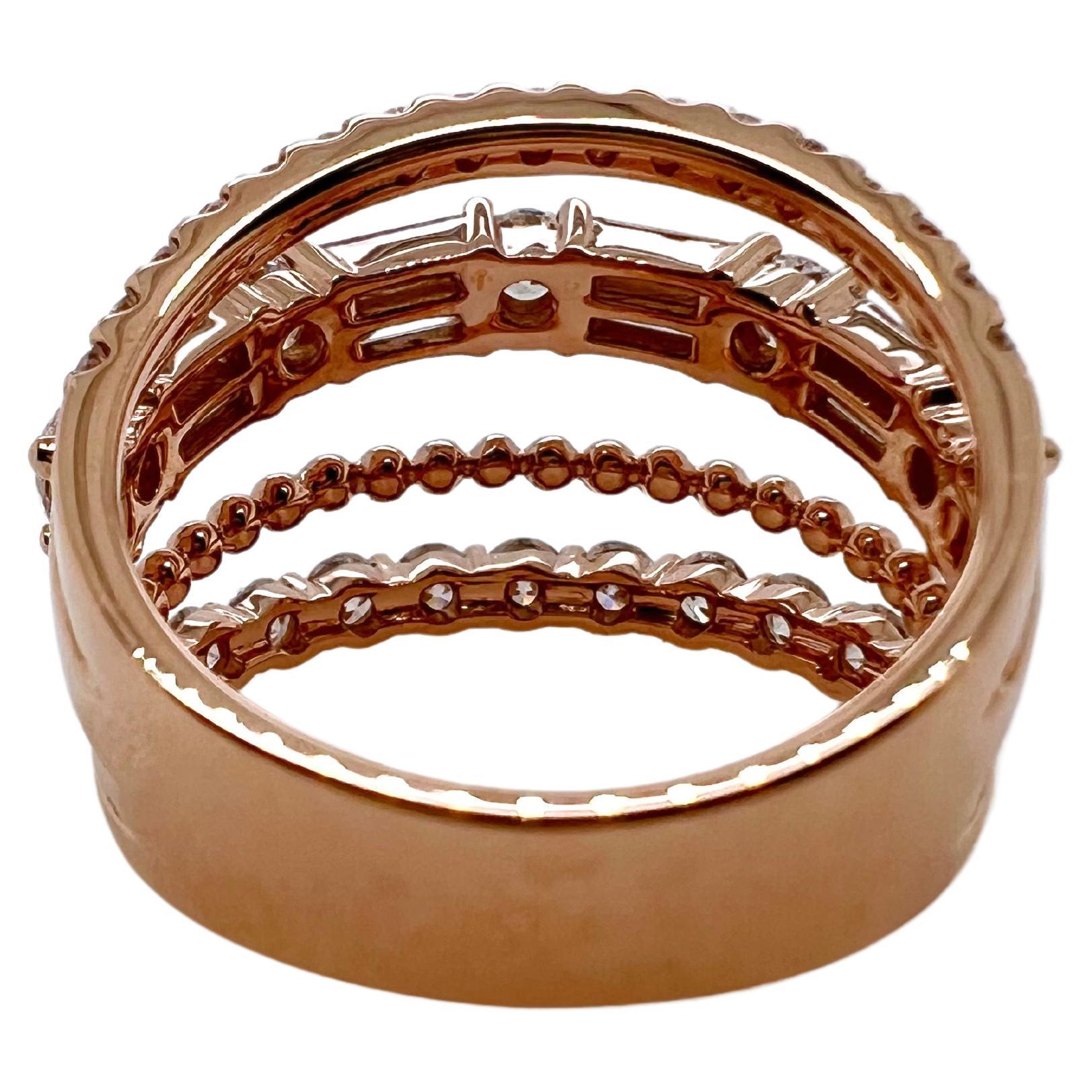 Contemporary 18k Rose Gold Multi Diamond Row Band Ring For Sale