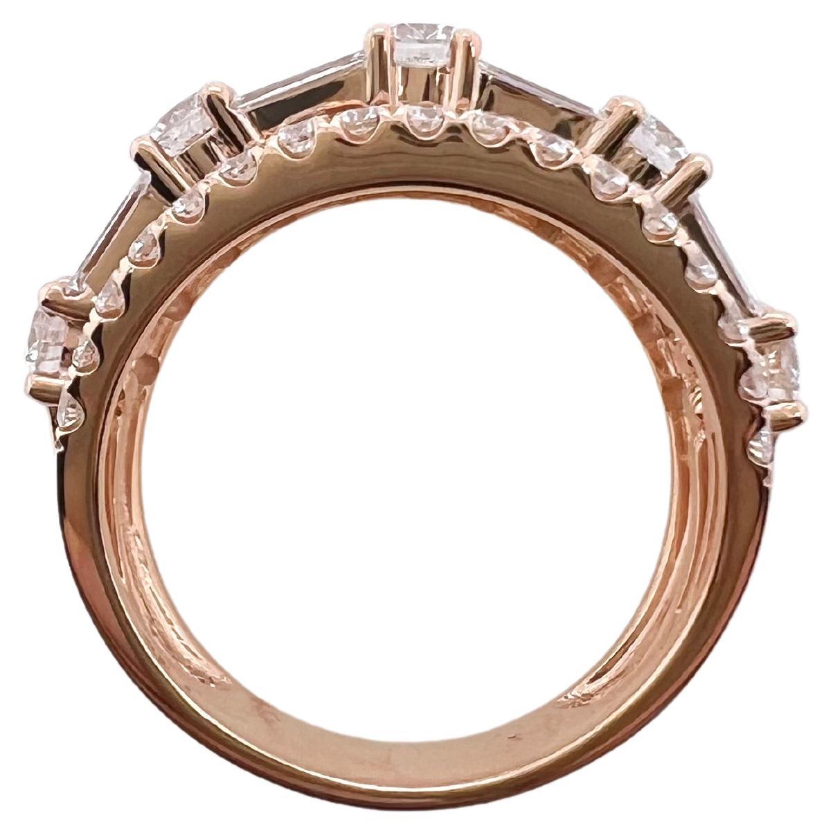 18k Rose Gold Multi Diamond Row Band Ring In New Condition For Sale In Carrollton, TX