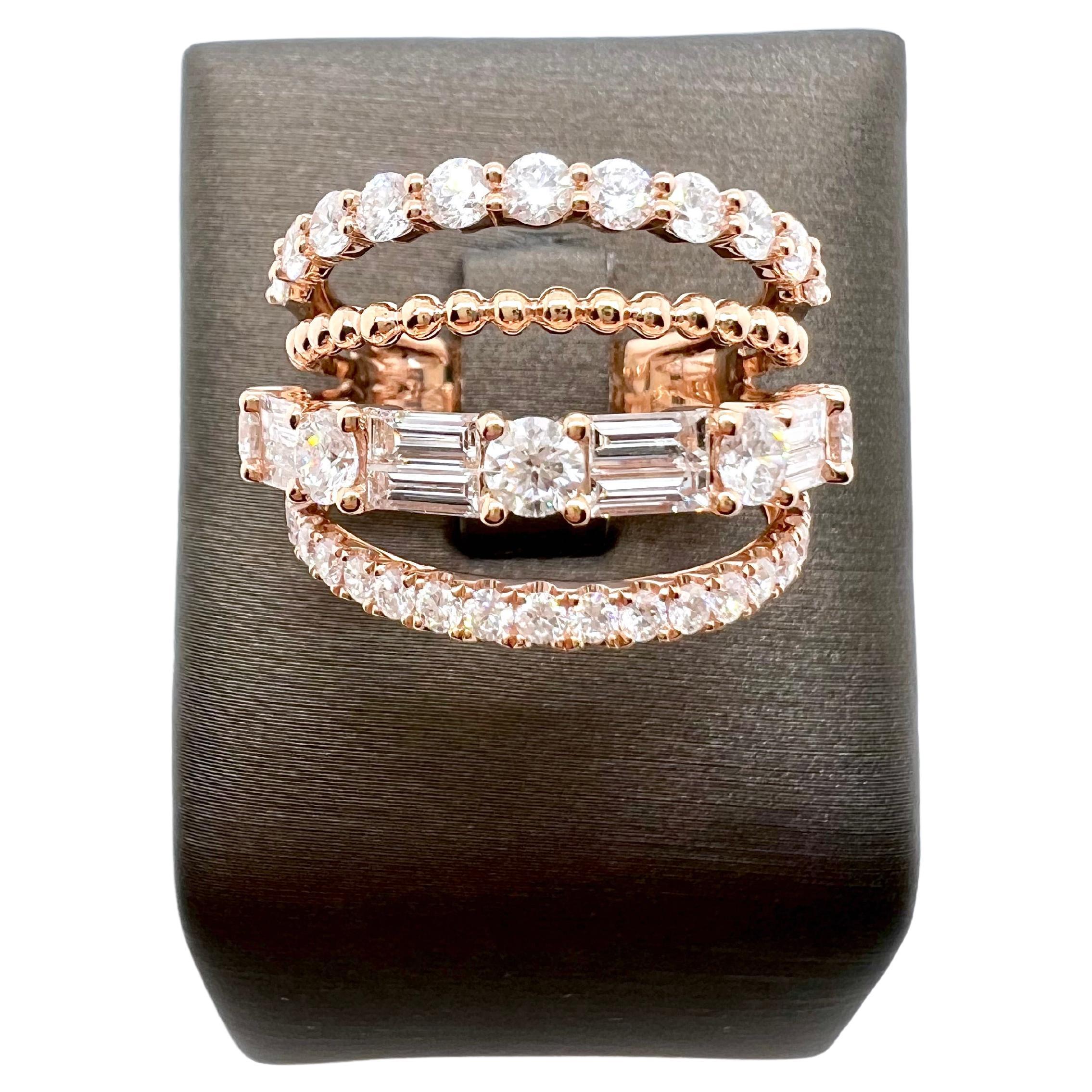 Women's or Men's 18k Rose Gold Multi Diamond Row Band Ring For Sale