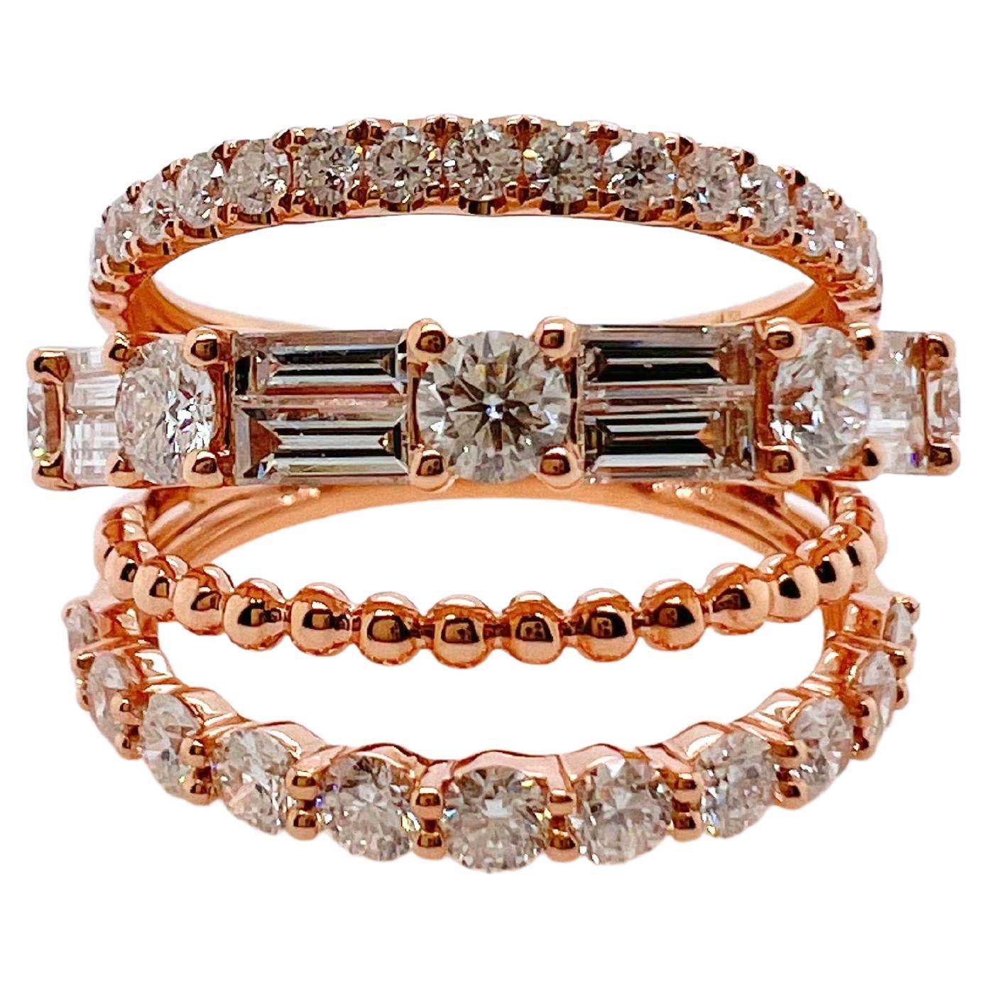 18k Rose Gold Multi Diamond Row Band Ring For Sale