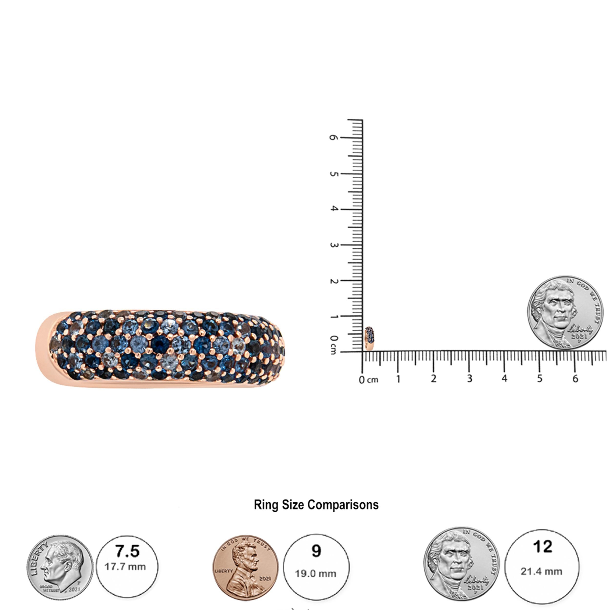 18K Rose Gold Multi Row Blue Sapphire Domed Top Band Ring In New Condition In New York, NY